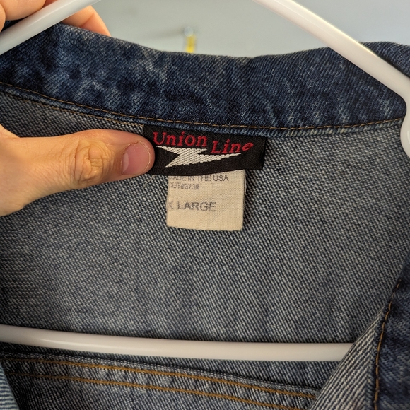 Vintage Denim Jacket, USA made, Union Line, Rock flag and Eagle, Size XL - Picture 2 of 9